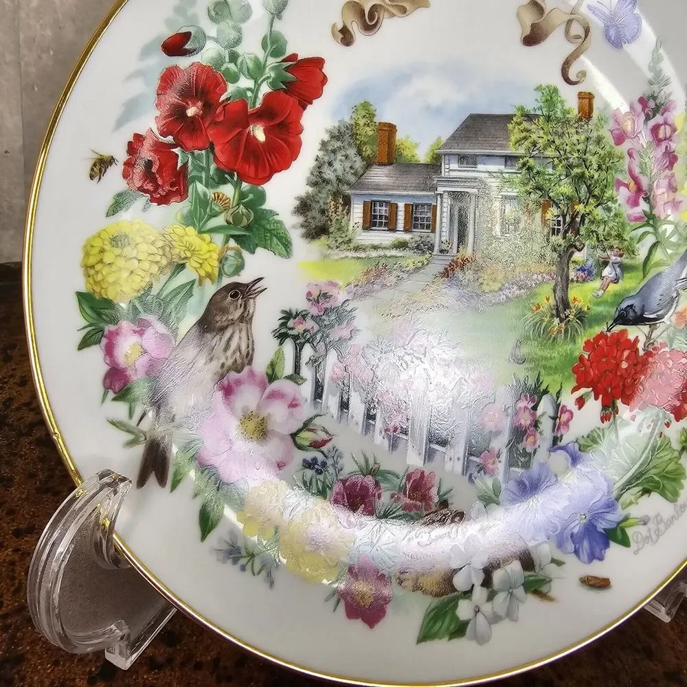 Vtg RECO Gardens of‎ Beauty Collectors Plate Dot Barlowe American LE Floral Bird